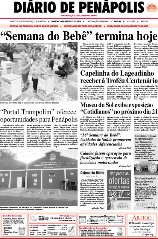 Capa do jornal DIÁRIO impresso deste sábado (16)