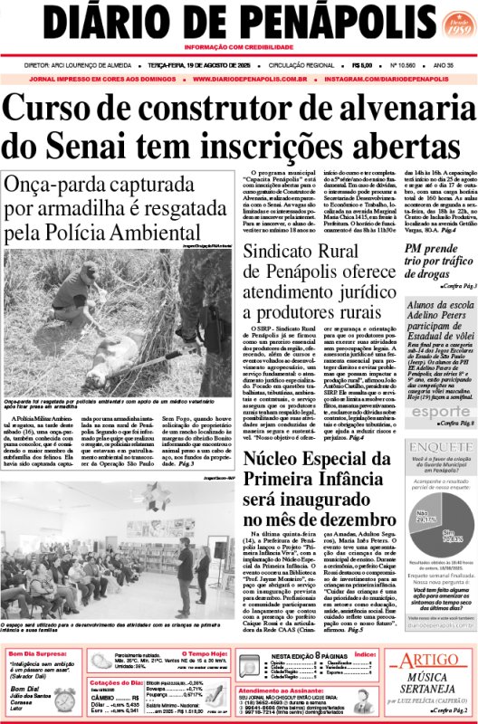 Capa do jornal DIÁRIO impresso desta terça-feira (19)