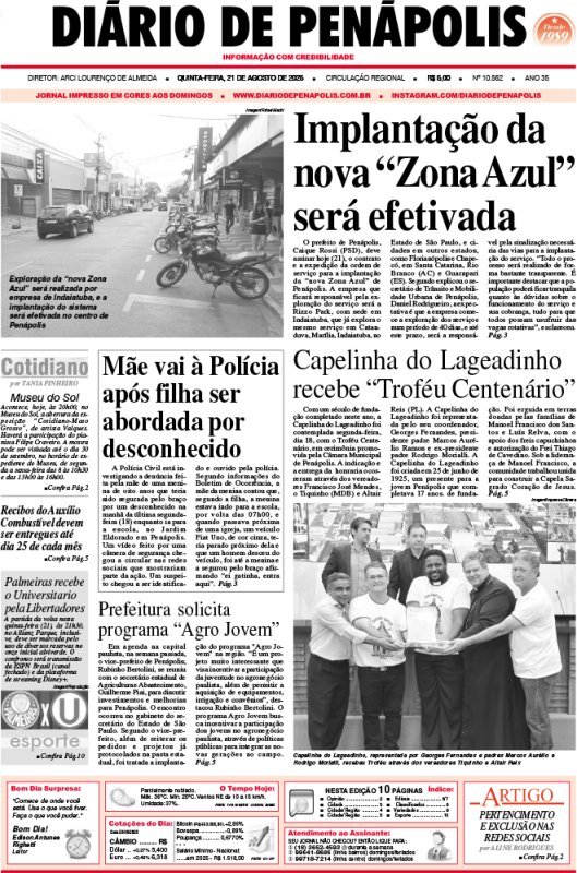 Capa do jornal DIÁRIO impresso desta quinta-feira (21)