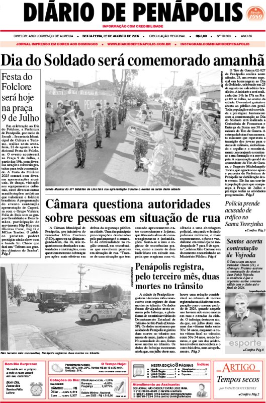 Capa do jornal DIÁRIO impresso desta sexta-feira (22)