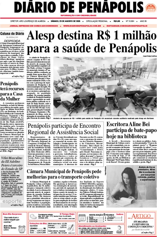 Capa do jornal DIÁRIO impresso deste sábado (23)