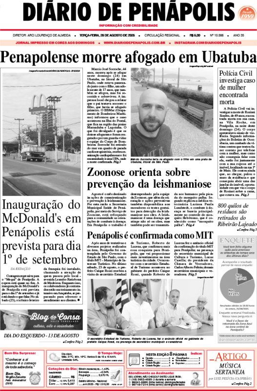 Capa do jornal DIÁRIO impresso desta terça-feira (26)