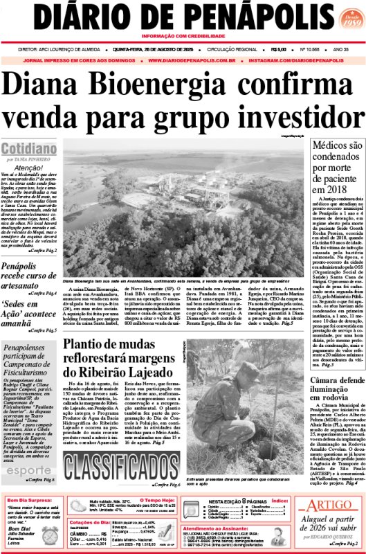 Capa do jornal DIÁRIO impresso desta quinta-feira (28)