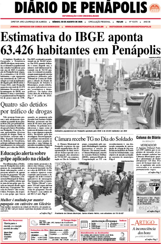 Capa do jornal DIÁRIO impresso deste sábado (30)