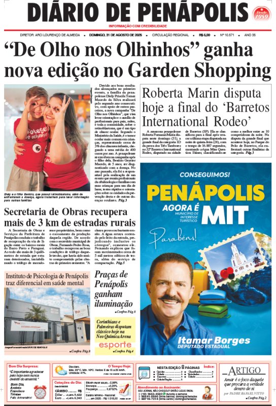 Capa do jornal DIÁRIO impresso deste domingo (31)