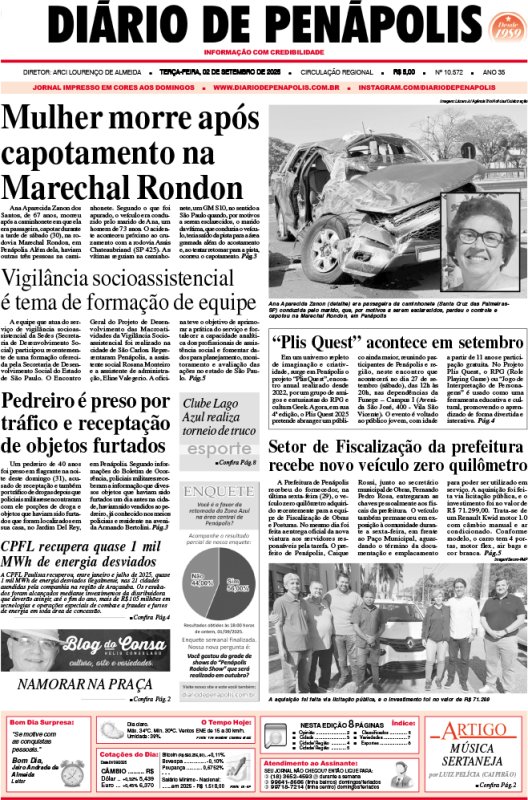 Capa do jornal DIÁRIO impresso desta terça-feira (02)