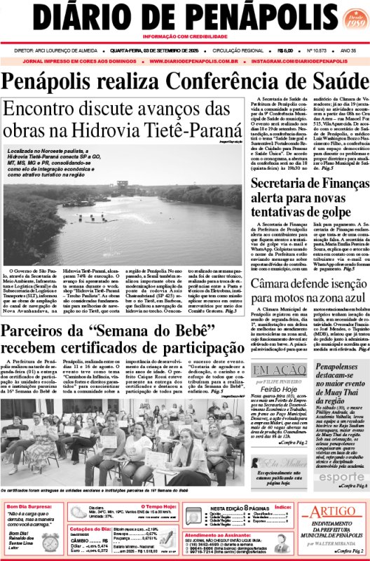 Capa do jornal DIÁRIO impresso desta quarta-feira (03)