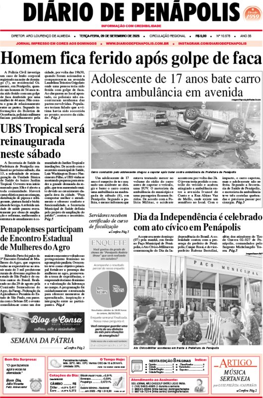 Capa do jornal DIÁRIO impresso desta terça-feira (09)