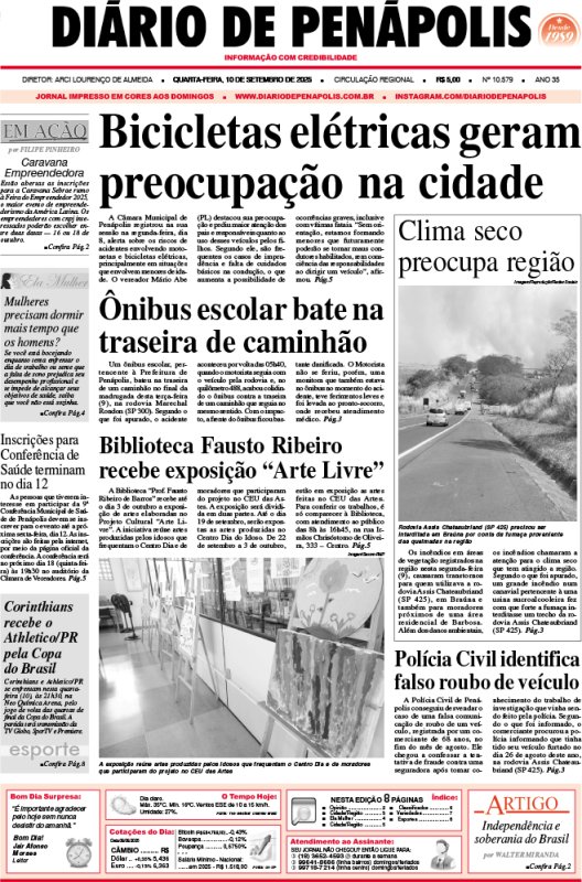 Capa do jornal DIÁRIO impresso desta quarta-feira (10)