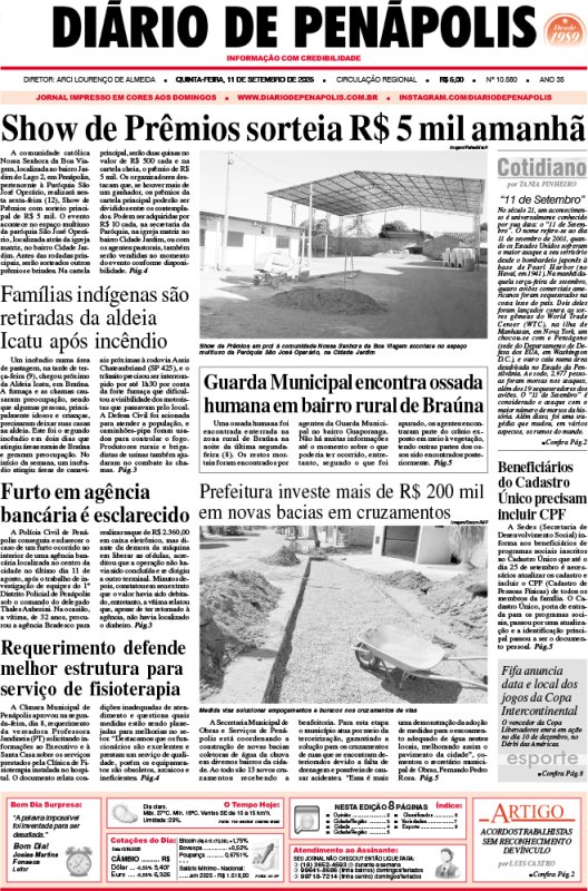 Capa do jornal DIÁRIO impresso desta quinta-feira (11)