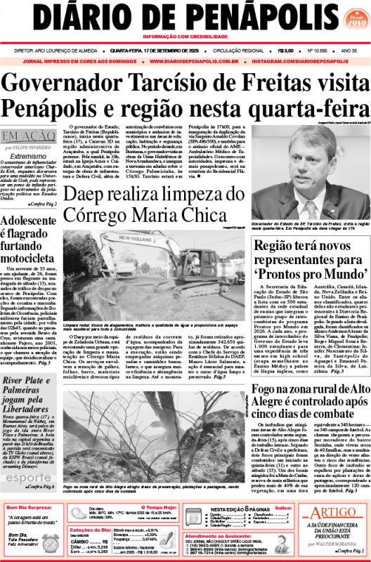 Capa do jornal DIÁRIO impresso desta quarta-feira (17)