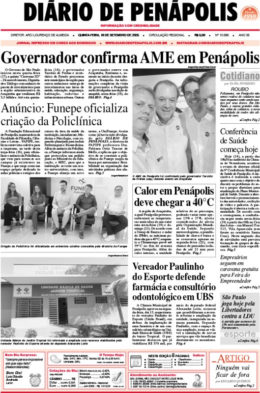 Capa do jornal DIÁRIO impresso desta quinta-feira (18)