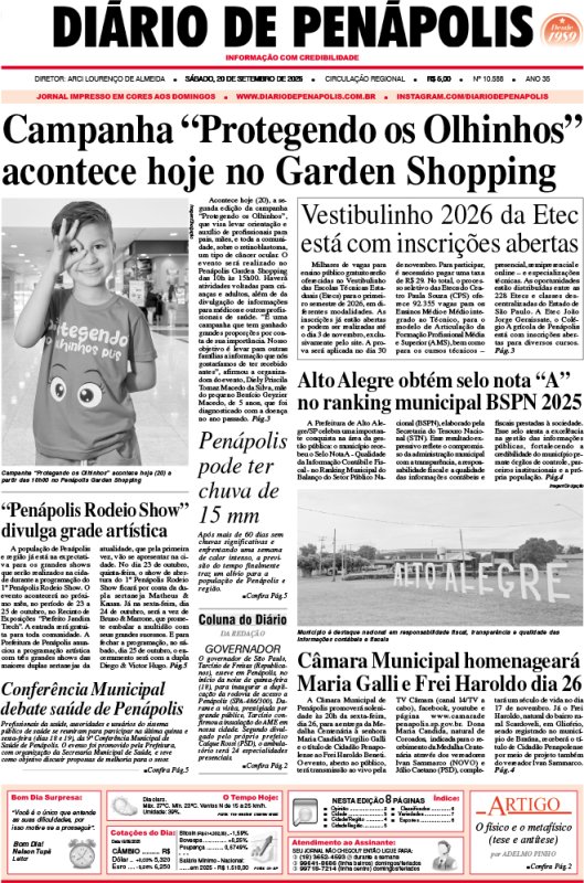 Capa do jornal DIÁRIO impresso deste sábado (20)