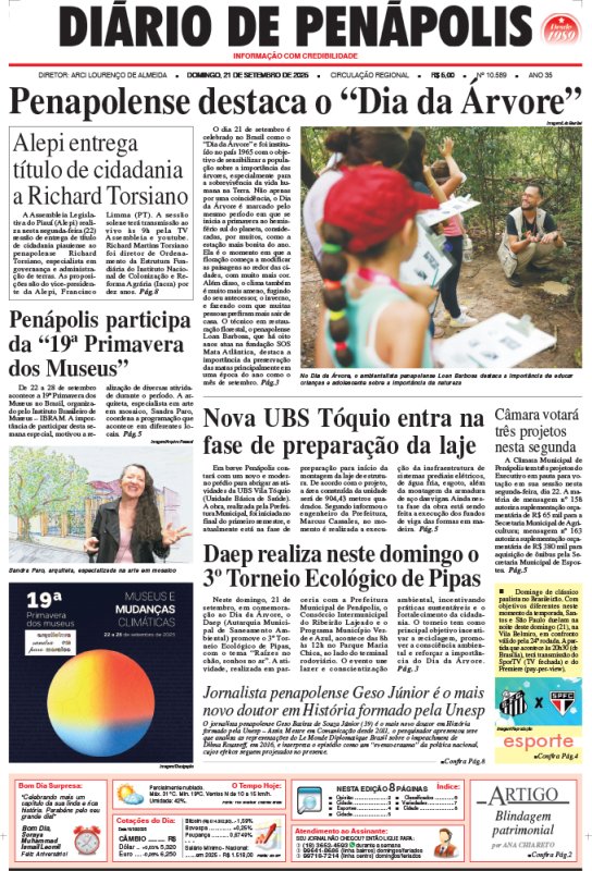 Capa do jornal DIÁRIO impresso deste domingo (21)