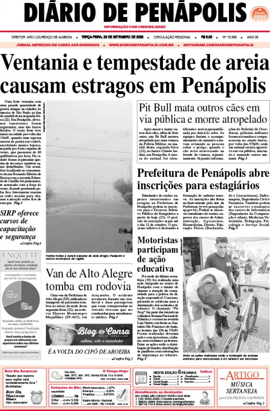 Capa do jornal DIÁRIO impresso desta terça-feira (23)