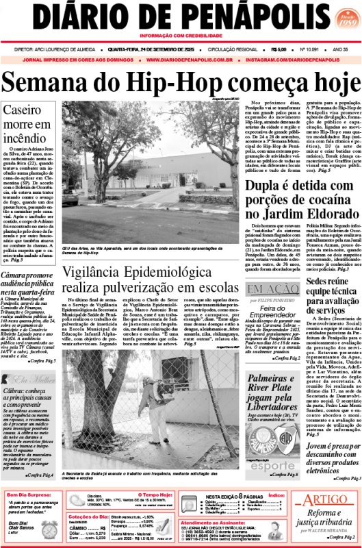 Capa do jornal DIÁRIO impresso desta quarta-feira (24)