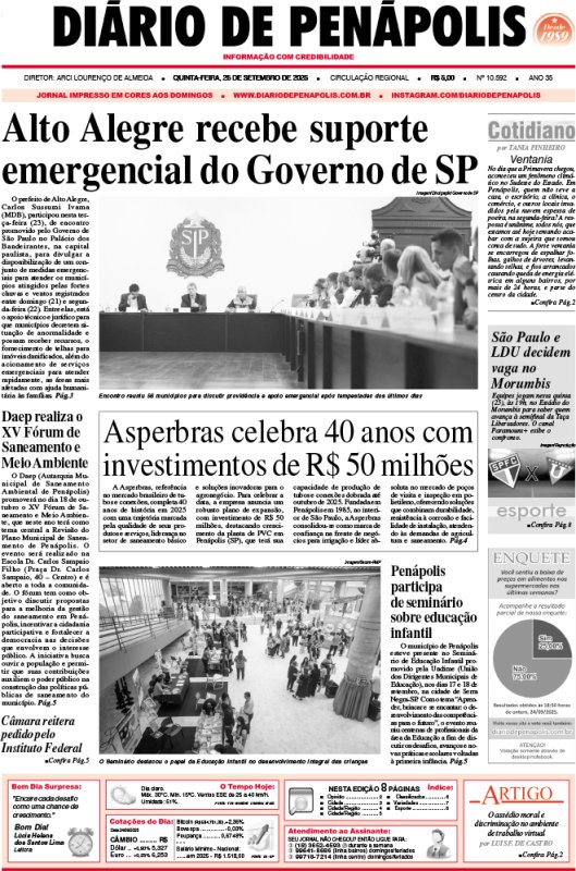Capa do jornal DIÁRIO impresso desta quinta-feira (25)