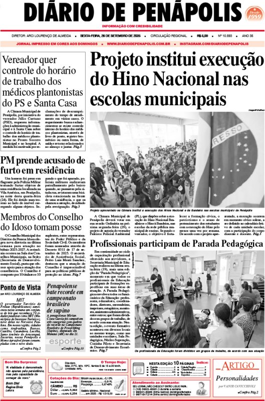 Capa do jornal DIÁRIO impresso desta sexta-feira (26)