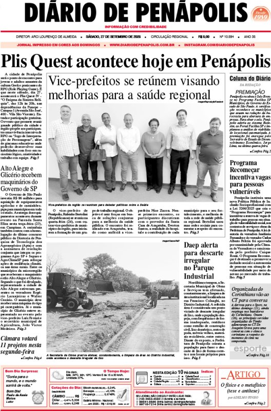 Capa do jornal DIÁRIO impresso deste sábado (27)