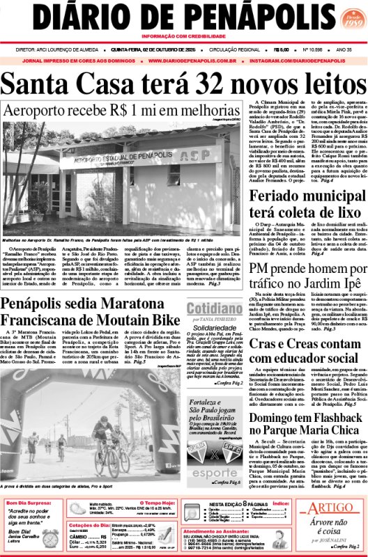 Capa do jornal DIÁRIO impresso desta quinta-feira (02)