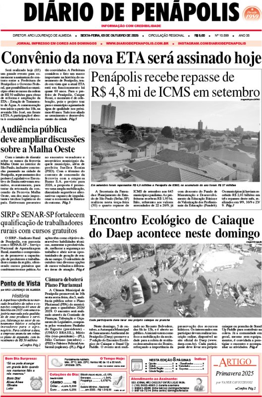Capa do jornal DIÁRIO impresso desta sexta-feira (03)