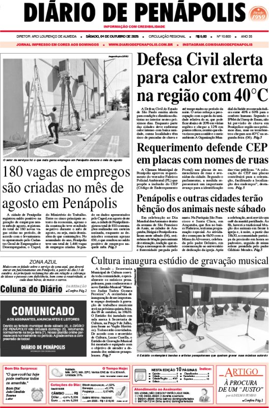Capa do jornal DIÁRIO impresso desta sábado (04)