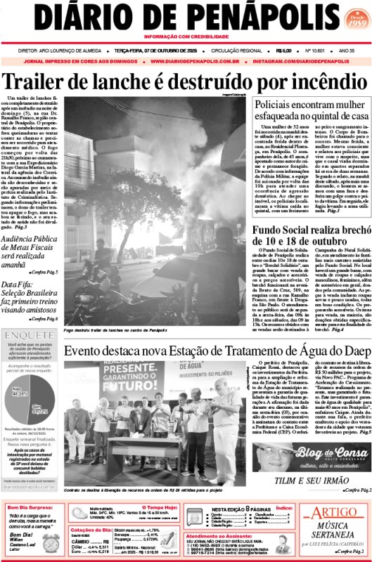 Capa do jornal DIÁRIO impresso desta terça-feira (07)