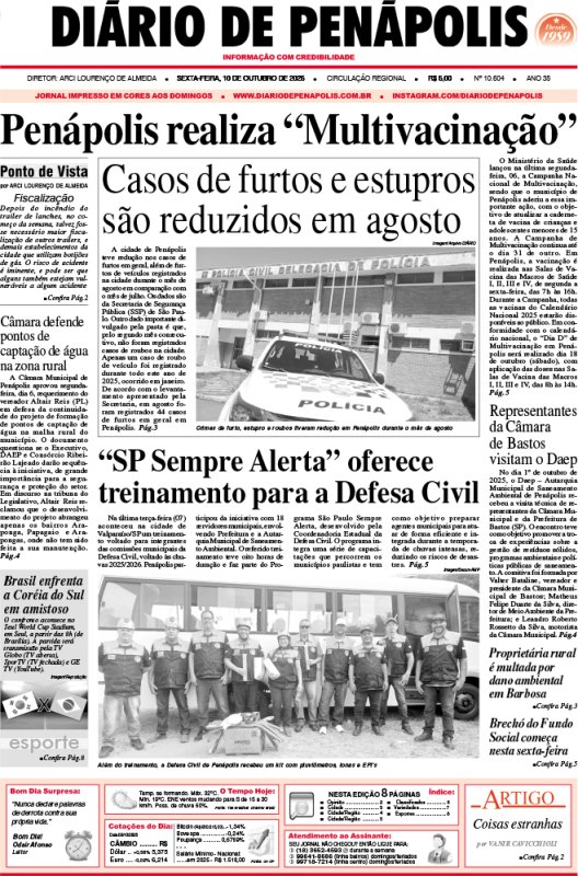 Capa do jornal DIÁRIO impresso desta sexta-feira (10)