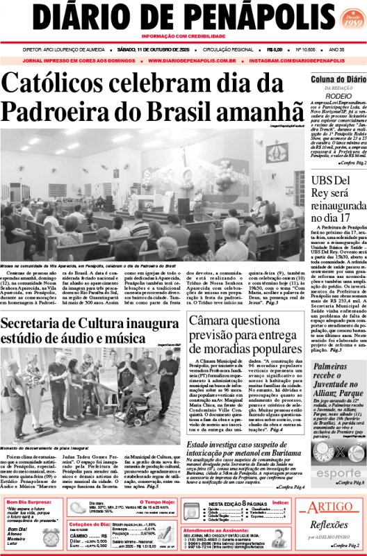 Capa do jornal DIÁRIO impresso deste sábado (11)