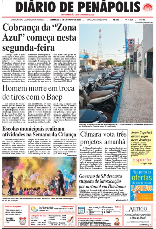 Capa do jornal DIÁRIO impresso deste domingo (12)