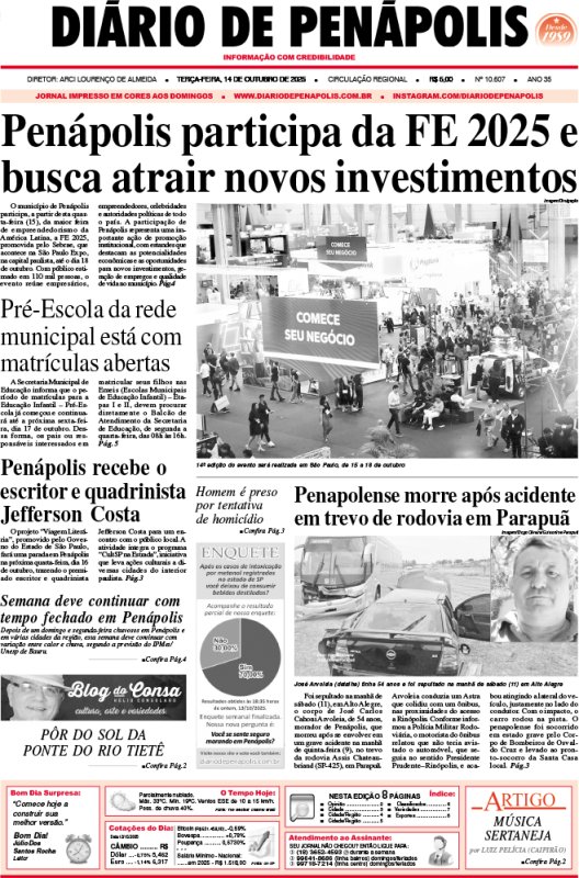 Capa do jornal DIÁRIO impresso desta terça-feira (14)