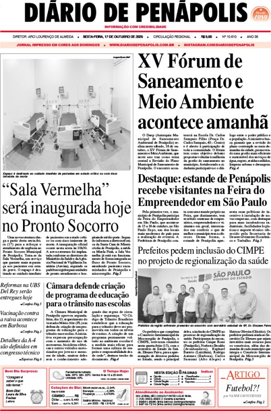 Capa do jornal DIÁRIO impresso desta sexta-feira (17)