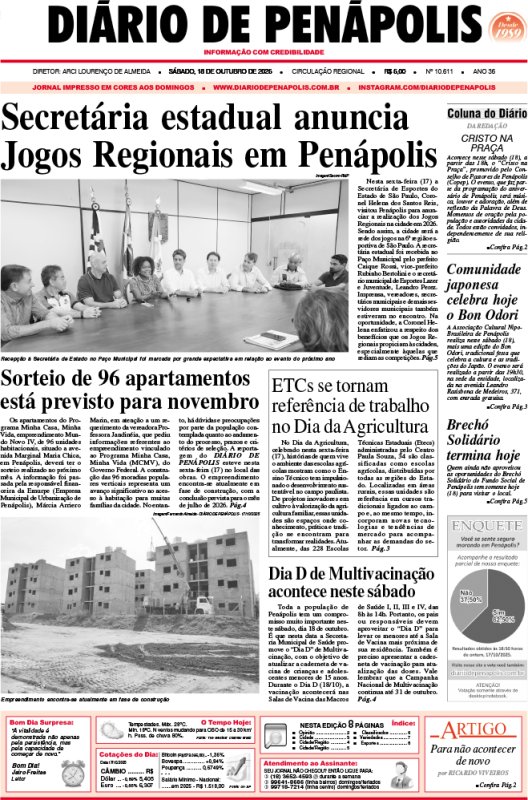 Capa do jornal DIÁRIO impresso deste sábado (18)