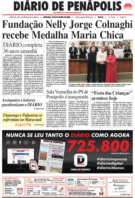 Capa do jornal DIÁRIO impresso deste domingo (19)