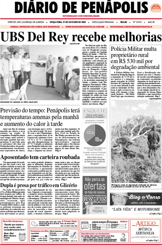 Capa do jornal DIÁRIO impresso desta terça-feira (21)