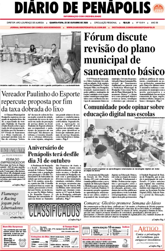 Capa do jornal DIÁRIO impresso desta quarta-feira (22)