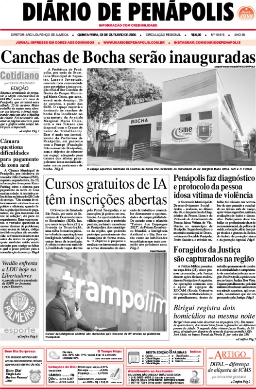 Capa do jornal DIÁRIO impresso desta quinta-feira (23)