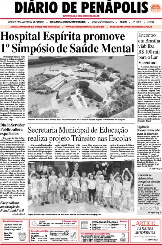 Capa do jornal DIÁRIO impresso desta terça-feira (24)