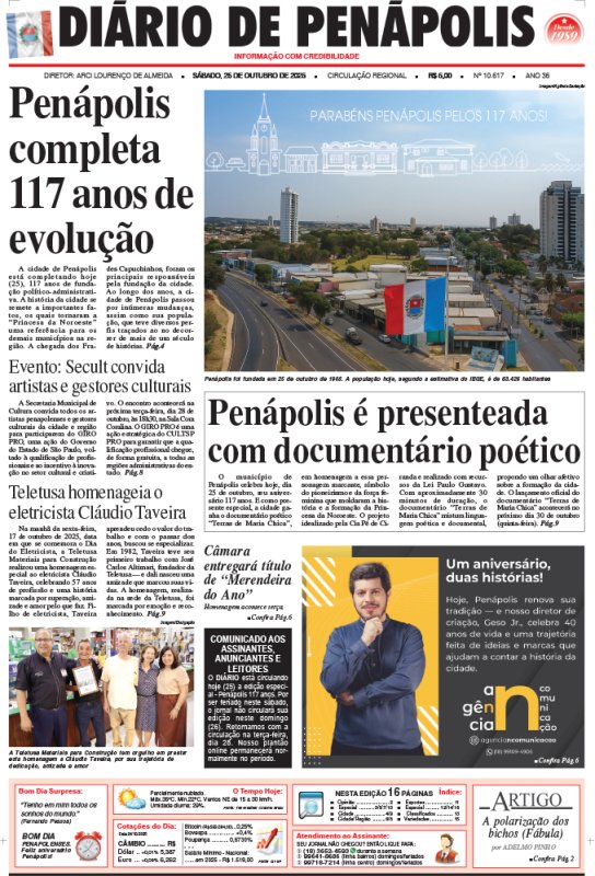 Capa do jornal DIÁRIO impresso deste sábado (25)