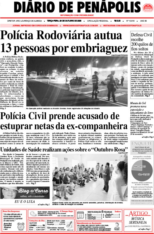 Capa do jornal DIÁRIO impresso desta terça-feira (28)