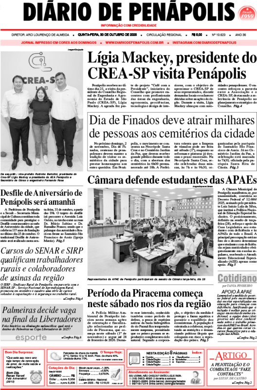 Capa do jornal DIÁRIO impresso desta quinta-feira (30)