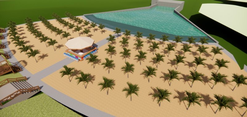 Eco Thermas Tupã faz o interior virar praia com piscina de ondas e 70 coqueiros