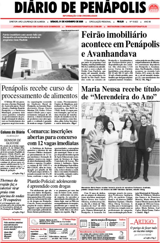 Capa do jornal DIÁRIO impresso deste sábado (01)