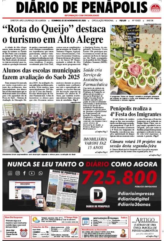 Capa do jornal DIÁRIO impresso deste domingo (02)
