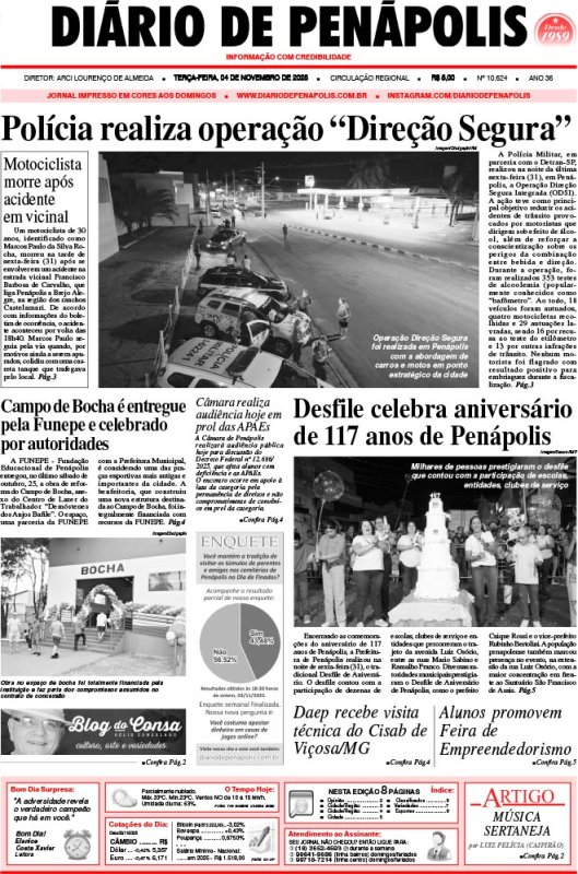 Capa do jornal DIÁRIO impresso desta terça-feira (04)