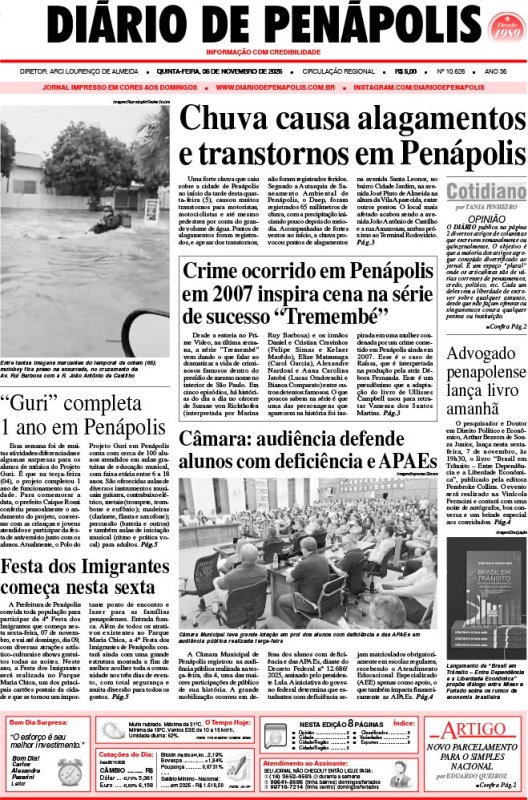 Capa do jornal DIÁRIO impresso desta quinta-feira (06)