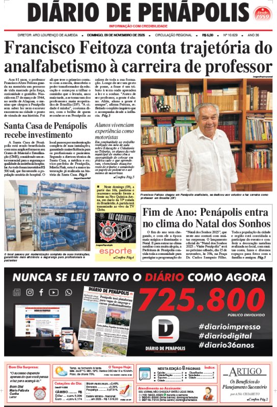 Capa do jornal DIÁRIO impresso deste domingo (09)