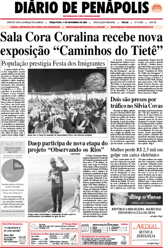 Capa do jornal DIÁRIO impresso desta terça-feira (11)