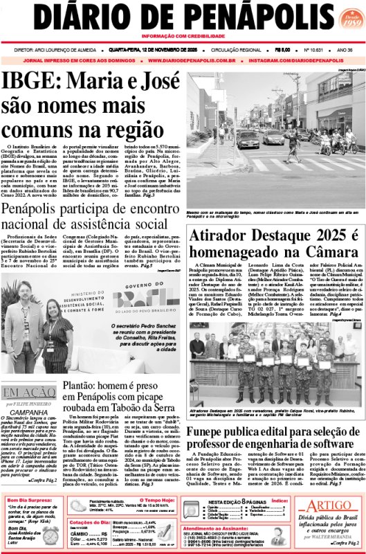 Capa do jornal DIÁRIO impresso desta quarta-feira (12)