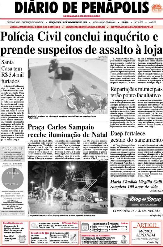 Capa do jornal DIÁRIO impresso desta terça-feira (18)
